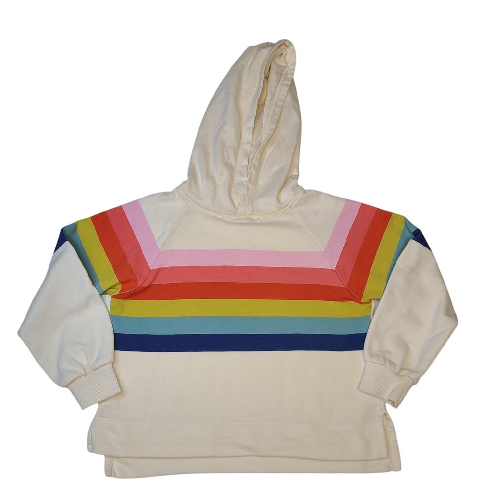 Hanna Anderson Kids Rainbow Stripe  Long Sleeve Hoodie Sweater Size 6-7
